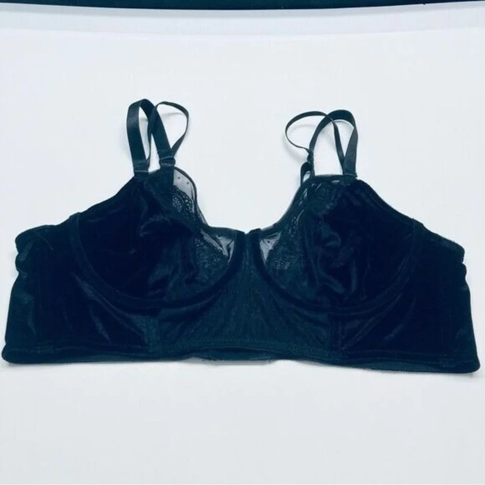 Torrid Curve Longline Bra Womens 0‎ Black Velvet Lace Mesh Underwire Lingerie